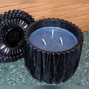 14 oz Black Pumpkin Woods Scented Candle. Black Glass Jar and Lid.